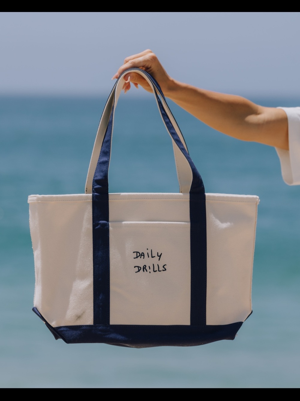 Daily Drills Cream Canvas Tote with Navy Accents